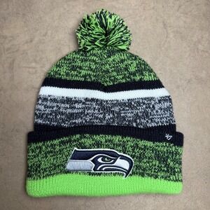 47 Brand Seattle‎ Seahawks Knit Beanie Navy Green White NFL Officially Licensed